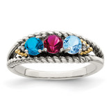 Sterling Silver Antiqued w/14k 3-stone w/Diamond Mother's Ring Semi-Mount - QM-CFB2E3A6-6603