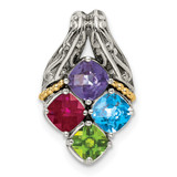 Sterling Silver Antiqued w/14k 4-stone Mother's Pendant Mounting