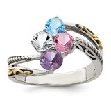 Sterling Silver Antiqued w/14k 4-stone Mother's Ring Mounting - QM-1264B82A-7888