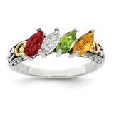 Sterling Silver Antiqued w/14k 4-stone Mother's Ring Mounting - QM-95EE3791-2711