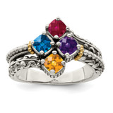 Sterling Silver Antiqued w/14k 4-stone Mother's Ring Mounting - QM-9C07E5EA-9563