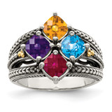 Sterling Silver Antiqued w/14k 4-stone Mother's Ring Mounting - QM-C7C800FE-5275
