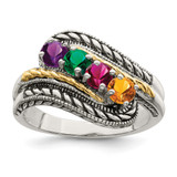 Sterling Silver Antiqued w/14k 4-stone Mother's Ring Mounting - QM-D82443FC-9455