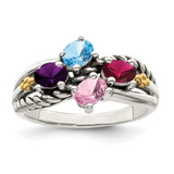 Sterling Silver Antiqued w/14k 4-stone Mother's Ring Mounting - QM-DF7B3D0B-3543