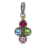 Sterling Silver Antiqued w/14k 4-stone w/Diamond Mothers Pendant Semi-Mount - QM-695E9CB3-3561