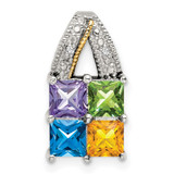 Sterling Silver Antiqued w/14k 4-stone w/Diamond Mothers Pendant Semi-Mount - QM-80C32B19-6954