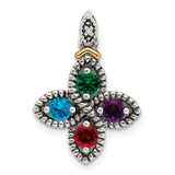 Sterling Silver Antiqued w/14k 4-stone w/Diamond Mothers Pendant Semi-Mount - QM-865CCE63-3772