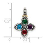 Sterling Silver Antiqued w/14k 4-stone w/Diamond Mothers Pendant Semi-Mount - QM-865CCE63-3772