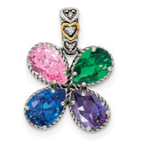 Sterling Silver Antiqued w/14k 4-stone w/Diamond Mothers Pendant Semi-Mount - QM-A3C7DF62-6378