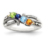 Sterling Silver Antiqued w/14k 4-stone w/Diamond Mother's Ring Semi-Mount - QM-03D660D4-8538