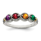 Sterling Silver Antiqued w/14k 4-stone w/Diamond Mother's Ring Semi-Mount - QM-06B7E336-9919