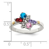 Sterling Silver Antiqued w/14k 4-stone w/Diamond Mother's Ring Semi-Mount - QM-09280269-2971