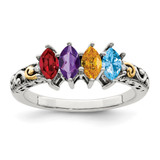 Sterling Silver Antiqued w/14k 4-stone w/Diamond Mother's Ring Semi-Mount - QM-2944D7B8-9224