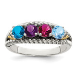 Sterling Silver Antiqued w/14k 4-stone w/Diamond Mother's Ring Semi-Mount - QM-31AB38BA-5481