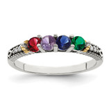 Sterling Silver Antiqued w/14k 4-stone w/Diamond Mother's Ring Semi-Mount - QM-344EC9D9-1234