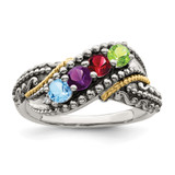 Sterling Silver Antiqued w/14k 4-stone w/Diamond Mother's Ring Semi-Mount - QM-3DD4CA26-1720