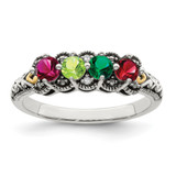 Sterling Silver Antiqued w/14k 4-stone w/Diamond Mother's Ring Semi-Mount - QM-3E20DC62-5129