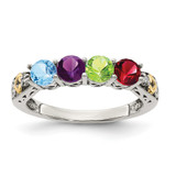 Sterling Silver Antiqued w/14k 4-stone w/Diamond Mother's Ring Semi-Mount - QM-3E320476-8915
