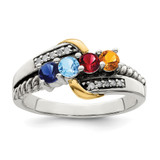 Sterling Silver Antiqued w/14k 4-stone w/Diamond Mother's Ring Semi-Mount - QM-3EBF7926-2396
