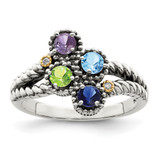 Sterling Silver Antiqued w/14k 4-stone w/Diamond Mother's Ring Semi-Mount - QM-FEC644B0-1592