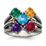 Sterling Silver Antiqued w/14k 5-stone Mother's Ring Mounting - QM-17FA21F7-4909