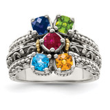 Sterling Silver Antiqued w/14k 5-stone Mother's Ring Mounting - QM-A2EA2896-2580