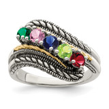 Sterling Silver Antiqued w/14k 5-stone Mother's Ring Mounting - QM-E3A2A155-8000