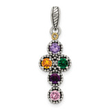 Sterling Silver Antiqued w/14k 5-stone w/Diamond Mothers Pendant Semi-Mount - QM-3F35217C-9301