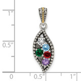 Sterling Silver Antiqued w/14k 5-stone w/Diamond Mothers Pendant Semi-Mount - QM-989D70B2-4449