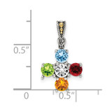 Sterling Silver Antiqued w/14k 5-stone w/Diamond Mothers Pendant Semi-Mount - QM-FDAB9542-2754