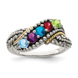 Sterling Silver Antiqued w/14k 5-stone w/Diamond Mother's Ring Semi-Mount - QM-4B947257-6049