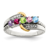 Sterling Silver Antiqued w/14k 5-stone w/Diamond Mother's Ring Semi-Mount - QM-643508BB-4253