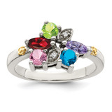 Sterling Silver Antiqued w/14k 5-stone w/Diamond Mother's Ring Semi-Mount - QM-B061921A-7478