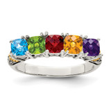 Sterling Silver Antiqued w/14k 5-stone w/Diamond Mother's Ring Semi-Mount - QM-B1284CEB-8420