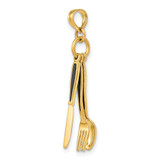 14K 3-D Enamel Knife, Fork, Spoon Moveable Charm