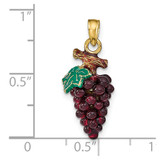 14K 3-D ENAMEL PURPLE GRAPES W/STEM & LEAF