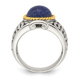 Sterling Silver Antiqued with Gold-plated Accent Polished Round Lapis Cabochon Woven Pattern Ring - QR-4CBD84E1-6618