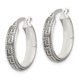 Sterling Silver Antiqued/Textured Greek Key SM Round Hoop Earrings