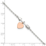 Sterling Silver Arrow with Rose-tone Heart 10in Plus 1 inch Ext Anklet