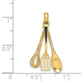 14K 3-D Enamel Spatula, Wooden Spoon, Whisk Moveable Charm