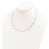 Sterling Silver Beaded with Rose-tone Roses Religious 18 inch Necklace with 1 inch extension