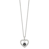 Sterling Silver Black and White CZ Heart with Paw Print 18 inch Necklace