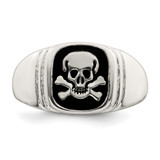 Sterling Silver Black Enameled Mens Skull and Crossbones Ring - QR-BA9D56A4-8252