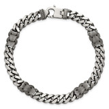 Sterling Silver Black Ruthenium-plated Brushed and Textured Fancy Flat Curb Chain Mens 8.5 inch Bracelet