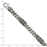 Sterling Silver Black Ruthenium-plated Brushed and Textured Fancy Flat Curb Chain Mens 8.5 inch Bracelet
