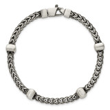 Sterling Silver Black Ruthenium-plated Brushed Franco Chain and Beads Mens 8.5 inch Bracelet