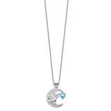 Sterling Silver Blue and Clear CZ Cat and Moon Necklace