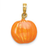 14K 3-D Enameled Pumpkin w/Black Cat and Moon Charm
