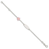 Sterling Silver Childrens Enameled Flower 5in Plus 1IN EXT ID Bracelet