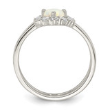 Sterling Silver CZ & Heart Created White Opal Double Band Ring - QR-11AB5F17-4355